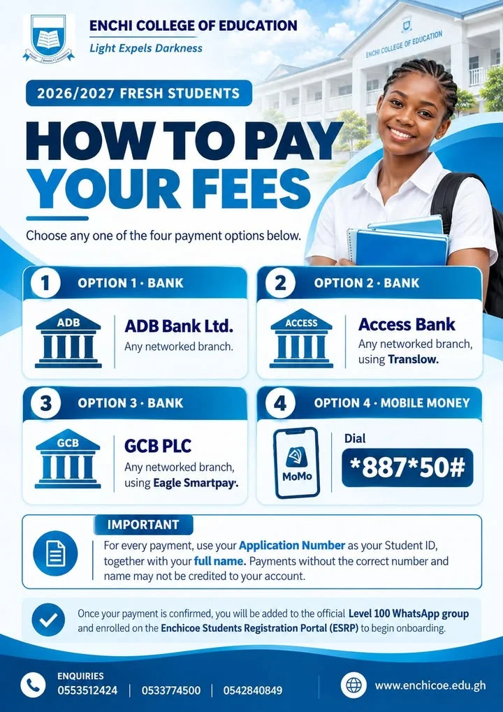 How to pay your fees — 2026/2027 fresh students