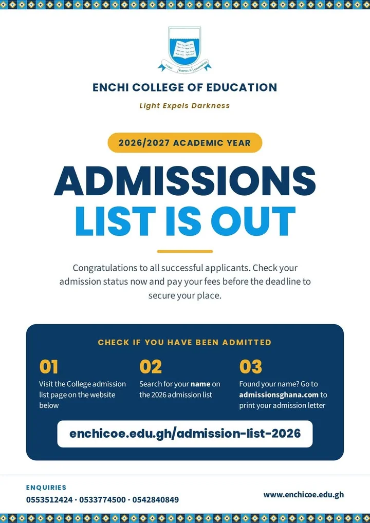 Admissions list is out — 2026/2027 academic year